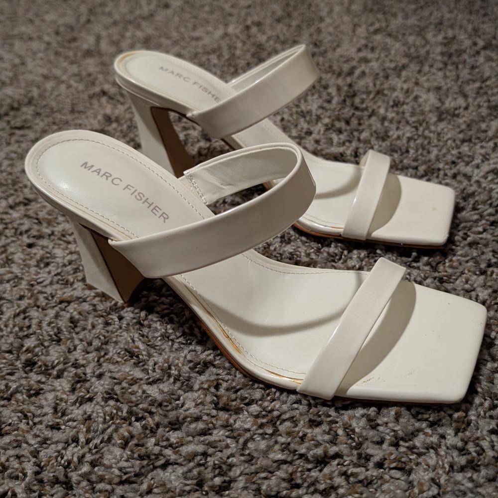 Marc Fisher Women's White Block Heel Sandals
